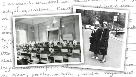 Collage med gamle svart-hvitt bilder og brev. Bildet viser en bildecollage med gamle svart-hvitt bilder og brev.