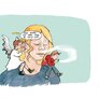 Illustrasjonen viser en dame med en engel og en djevel på skulderen. Engelen sier: "Vær sterk. Stå imot. Tenk på frisk luft."