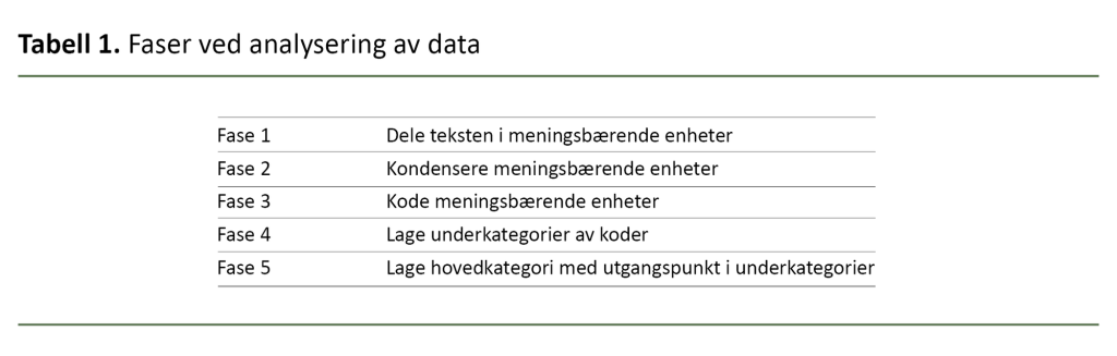 Tabell 1. Faser ved analysering av data
