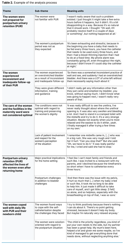 Table 2. Example of the analysis process Table 2. Example of the analysis process