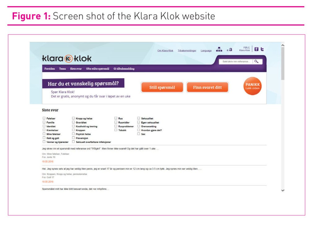 Picture shows the webpage Klara Klok. Nettside, Klara Klok