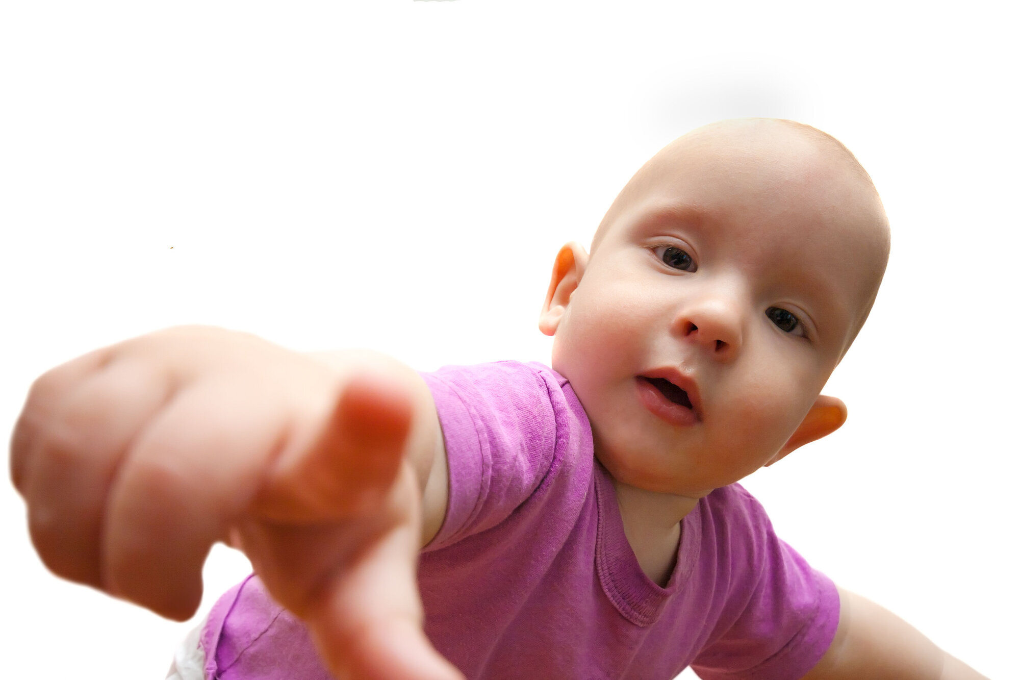 Baby som peker mot kamera Baby som peker mot kamera
