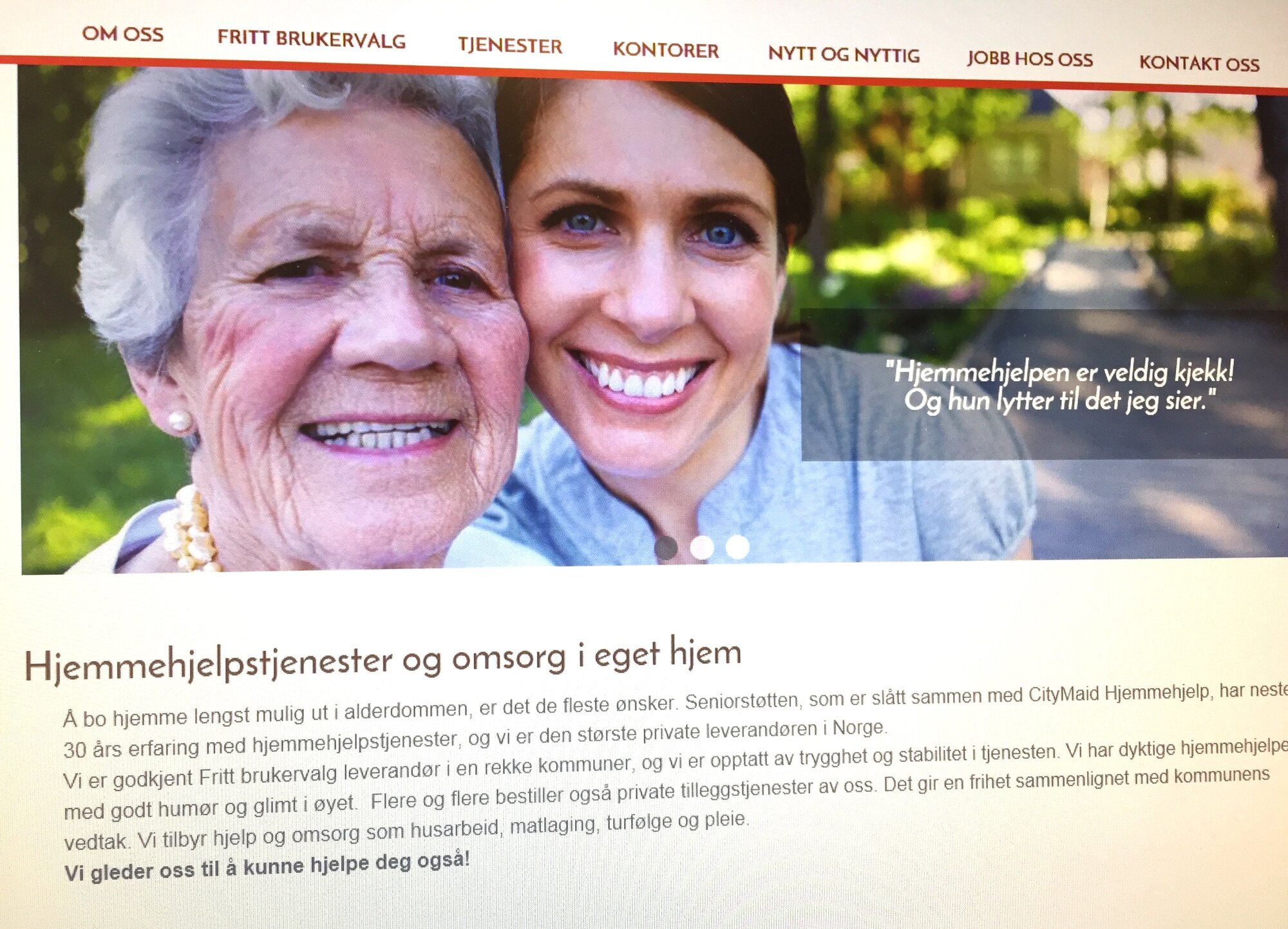 nettsiden til Seniorstøtten bildet viser nettsiden til Seniorstøtten