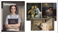#Hva er egentlig sykepleie? Montasjen viser forsiden av Sykepleiens temanummer #Hva er egentlig sykepleie og tre bilder fra bladet av sykepleiere
