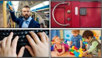 Bildet viser en collage fra berøringer av overflater som tastatur, dørhåndtak o.l Bildet viser en collage fra berøringer av overflater som tastatur, dørhåndtak o.l