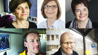 Eli Gunhild By, Solveig Bratseth, Karen Bjøro, Sigbjørn Flatland og Oddgeir Lunde. Collage av de fem som vil lede NSF: Eli Gunhild By, Solveig Bratseth, Karen Bjøro, Sigbjørn Flatland og Oddgeir Lunde.
